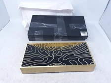 L'OBJET IL100 Decorative Tray Black Gold Topographic Map Pattern