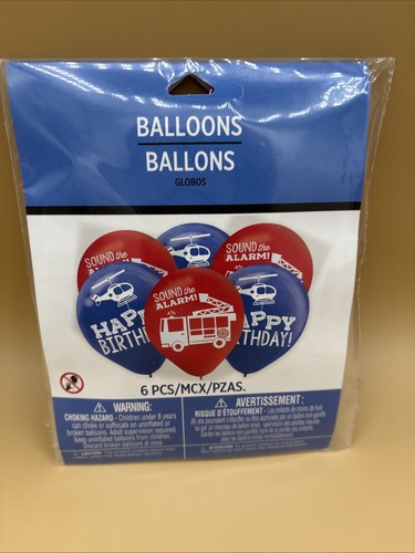 First Responders Birthday Latex Balloons, 12in, 6ct ~ Helium Quality Fire Trucks - Picture 1 of 4