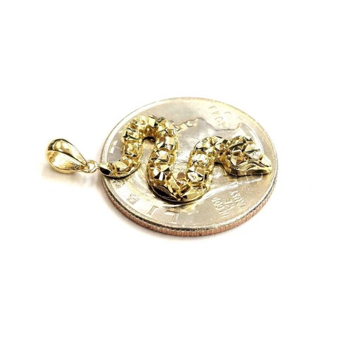 14k yellow gold Rattle snake reptile Pendant charm diamond cut fine jewelry 1.7g - Picture 8 of 12