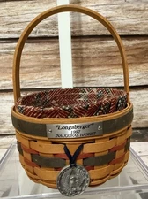 Longaberger 1997 Inaugural Basket with Old Glory Fabric Liner Protector & Tie-on