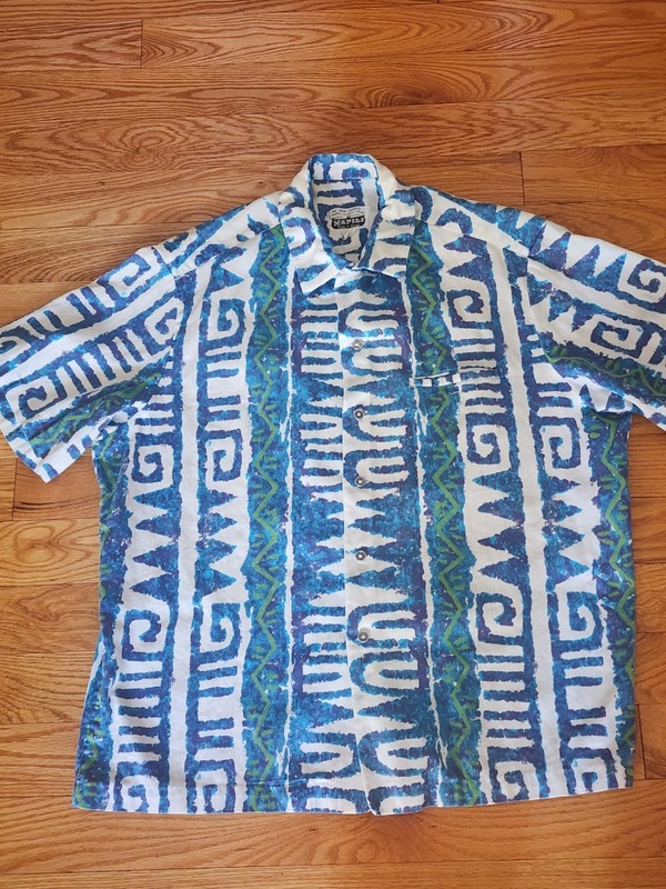 Vintage Napili  Men's Large Blue Hawaiian Button Up 70s Shirt 