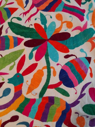 Otomi mexikanischer bestickter Überwurf, Wandteppich, mehrfarbig Tenango 67x74 - Bild 8 von 16