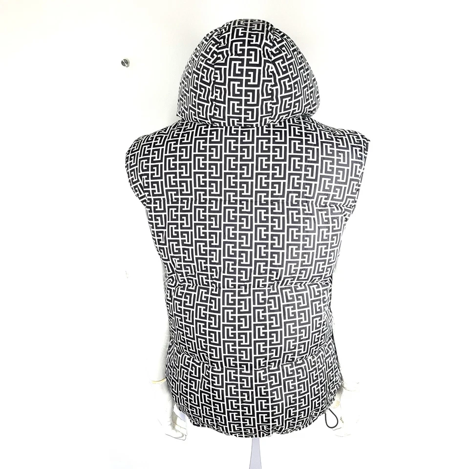 Chaleco acolchado con capucha estampado de monograma Balmain para hombre negro blanco talla 40/L Foto 2 de 4
