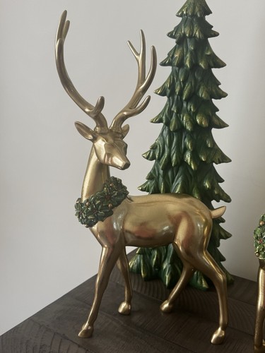 Newman House Studio 3 Piece Gold Reindeer And Tree Christmas Decoration Indoor - Picture 14 of 15