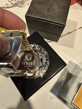 Versus Versace Gold Tone Men's Quartz Wristwatch Black Dial w/ Box