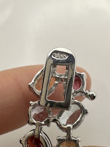 RSE 925 Sterling Silver Genuine Blue Topaz Garnet Amethyst Citrine Bracelet 7.5” - Picture 10 of 11