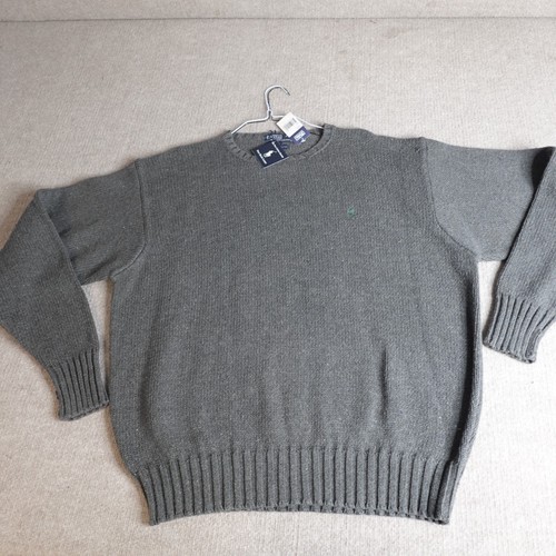 Vintage Polo Ralph Lauren Sweater 2XL Gray Solid Crew Neck Ragg Cotton NEW - Picture 1 of 8