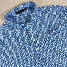 G/FORE Polo Shirt Men Medium Blue White Golf Logo AOP Stretch Performance Casual