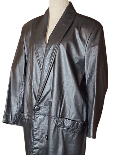 Gr. M Herren GLOBAL IDENTITY G-III Vintage SCHWARZ LEDER TRENCHCOAT SCHWARZ - Bild 2 von 9