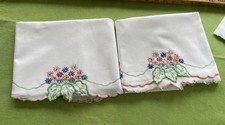 Pr PILLOWCASES Flowers Hand Embroidered Vint 21" X 30" Just Laundered Cotton