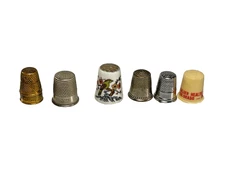 Lot #1 of Six (6) Antique Vintage Thimbles - Various Sizes and Types