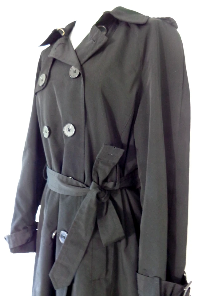 Gabardina London Fog para mujer clásica negra de doble botonadura bolsillos con cinturón talla L Foto 3 de 4