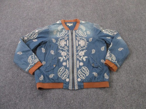 Johnny Was Workshop Jacke Damen M blau Denim bestickt Paisley Blumen Boho