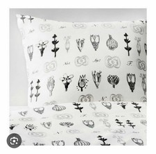 Ikea SISSELA Full/Queen Duvet cover and 2 pillowcases white/gray NEW botanical