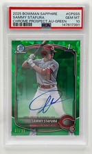 2025 Bowman Sapphire Sammy Stafura Chrome Green Auto /99 Reds PSA 10
