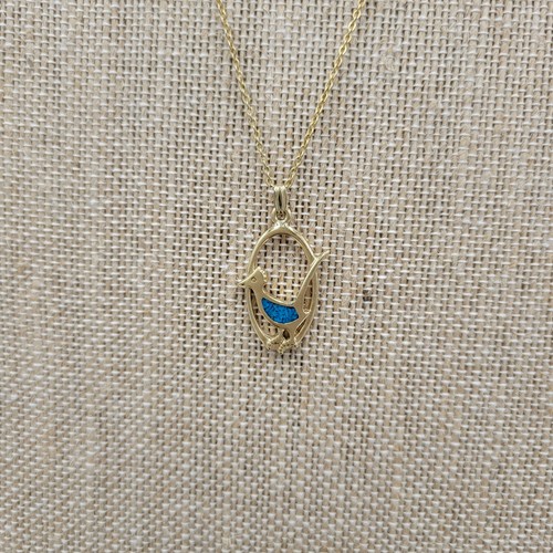 Vintage Road Runner Pendant Necklace Earrings Set Turquoise Gold Tone Bird - Picture 16 of 17