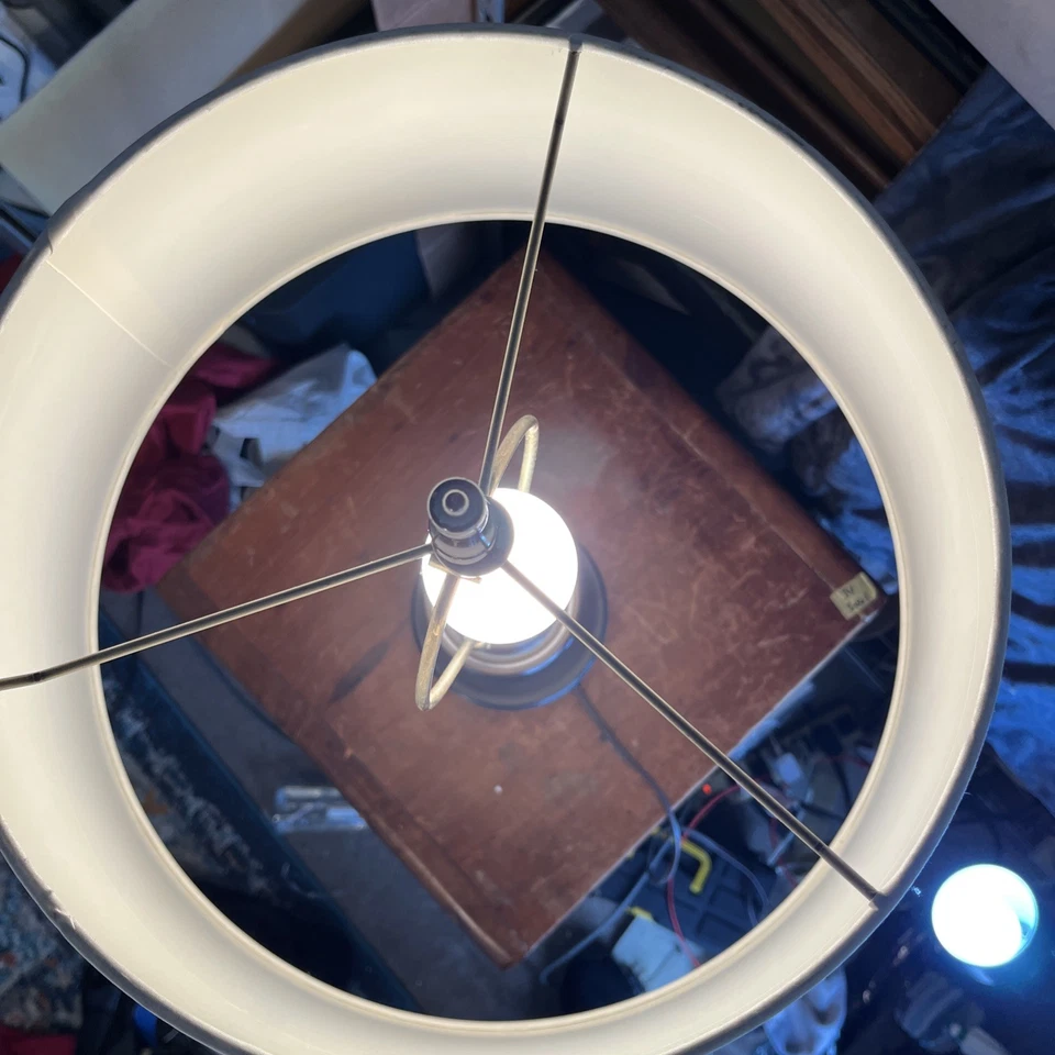 Stiffel Lamp Oxidized Bronze Hollywood Regency Table Lamp W/Large Shade - Image 4 of 4