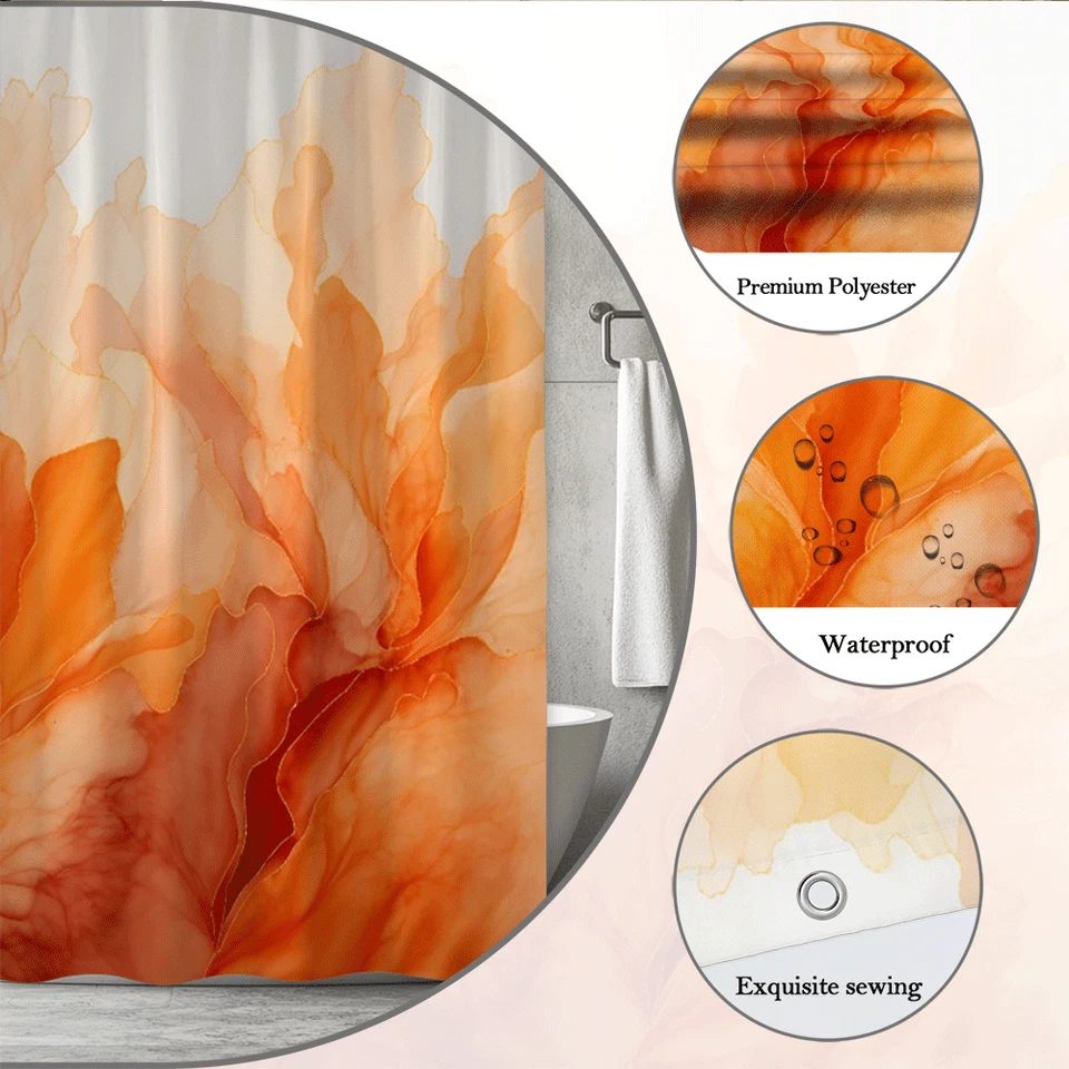 Lindo Gatito Naranja Cortina de Ducha Gato Rosa Flor Azul Cielo Baño Arte Foto 2 de 4