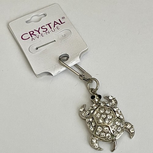 Crystal Sea Turtle Keychain Zipper Pull Purse Charm Backpack Silver Tone Moving - Picture 4 of 10