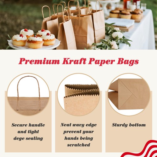 Paquete de 200 bolsas de papel marrón 5,25x3,75x8 pulgadas pequeñas bolsas de regalo con asas a granel,... - Imagen 3 de 7