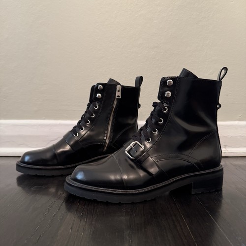 ALLSAINTS Donita Black Leather Combat Boots Lug Sole EU 40 US 9.5 NWOB - Picture 4 of 4