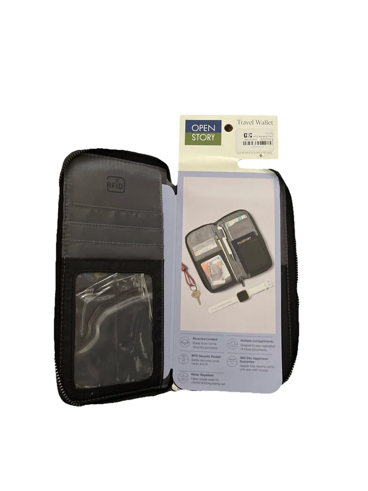 Cartera de viaje Open Story negra con bloqueo RFID para pasaporte y soporte para visa Foto 3 de 3