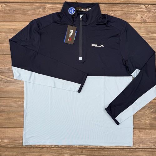 Ralph Lauren RLX Performance Jersey Quarto Zip Camicia Elasticizzata Blu GRANDE NUOVO - Foto 2 di 7