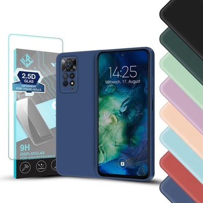 LIQUID SILIKONHÜLLE FÜR XIAOMI MODELLE Handy Hülle für Xiaomi Redmi Note 11 11S 11 Pro Case Bumper Schutzhülle 9H Glas