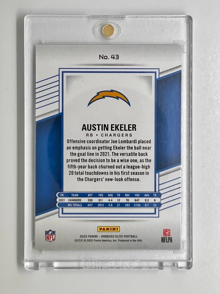 2022 Panini Donruss Elite Football #43 - Austin Ekeler - Los Angeles Chargers - Image 2 of 2