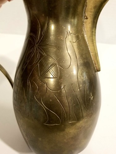 Arabic Islamic Dallah Coffee/Tea Pot Brass Middle Eastern Metal 13" Etch Vintage - Picture 7 of 12