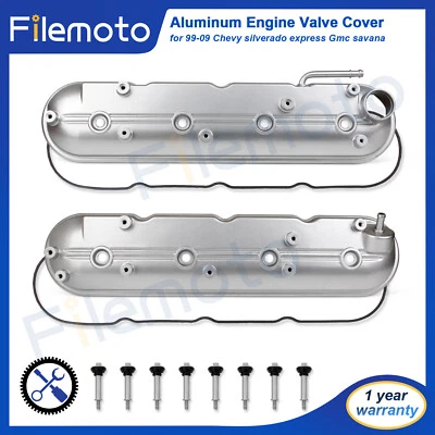 Aluminum Valve Cover Set LH & RH For Chevy Silverado GMC Sierra 4.8L 5.3L 5.7L 6.0L 6.2L 1999-2008 – Red, With Gaskets & Bolts