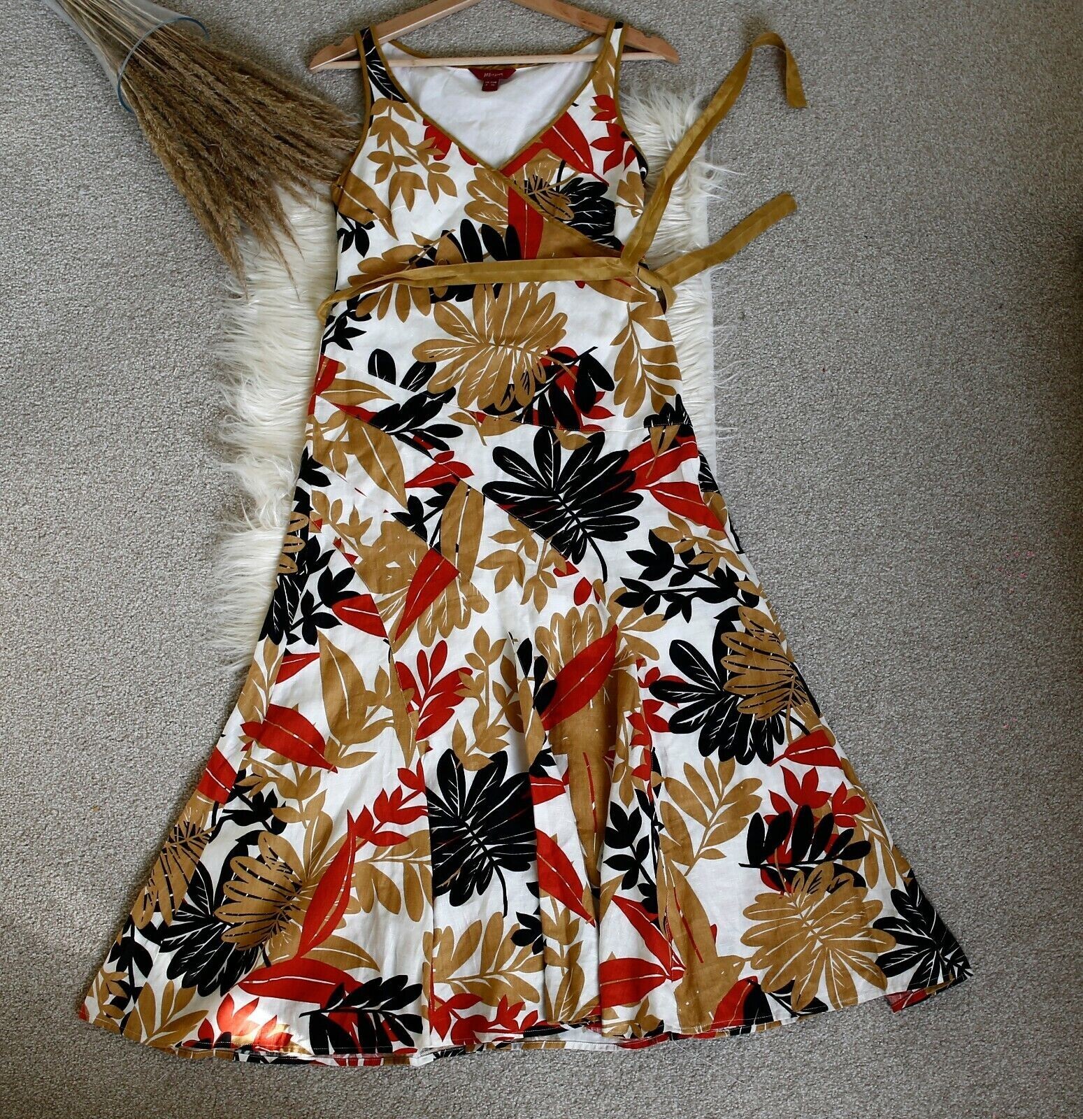 Monsoon Linen Cotton Colorful Midi Dress Size Floral Print