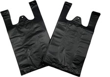 1/8 Size 1.18 Mil Black Extra Heavy-Duty Plastic T-Shirt Shopping Bags 10 x5 x18