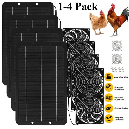 10-40W Solar Powered Fan Waterproof Dual Exhaust Fan Kit Chicken Coop Greenhouse