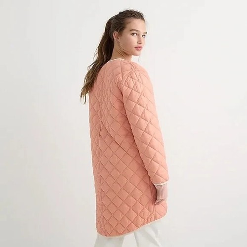 NWT J.Crew Women's Small Ivory Peach Reversible Belted Puffer Jacket Coat $268 - Picture 6 of 18