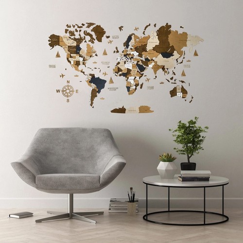 Holz Weltkarte 3D Kunst große Wanddeko - Größe (M & L & XL) Jeder Anlass Geschenk... - Bild 8 von 12