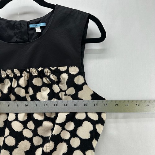 Leifnotes Mini Dress Women Sz 12 Corduroy Sleeveless Lined Polka Dot Black Cream - Picture 12 of 13