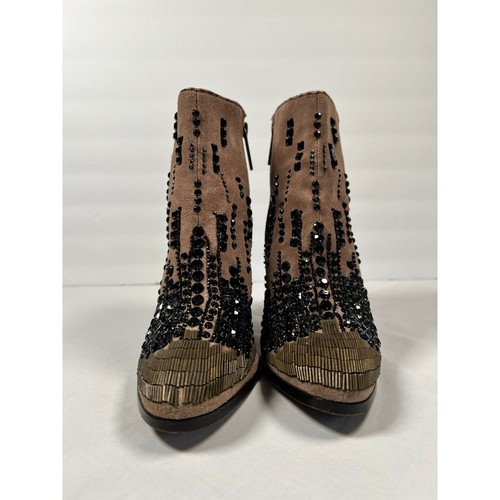 Donald J. Pliner Swift Boots Tan Suede Beaded Bootie SZ 7M