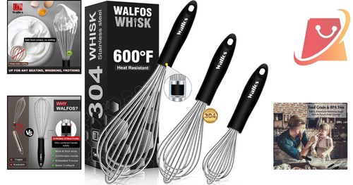 Stainless Steel Whisk Set 3 Sizes Dishwasher Safe Ideal for Cooking & Baking - Picture 2 of 11