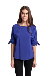 Joseph-Ribkoff-Solid-Royal-Blue-Hi-Lo-Hem-Bow-Accent-Short-Sleeve-Top-191433-NEW