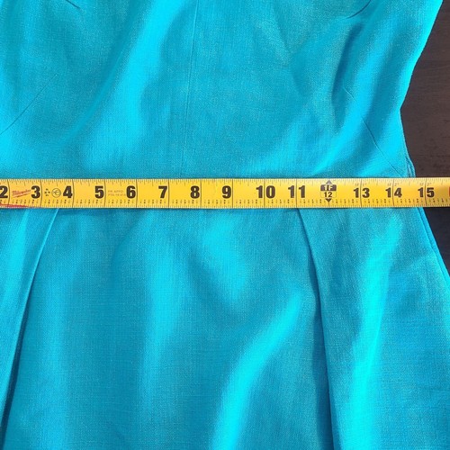 Vestido Kate Spade Mezcla de Lino Turquesa Verde azulado Manga Corta Espalda Baja Dinero Antiguo talla 8 - Imagen 9 de 10
