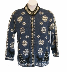 Nordic-Design-Snowflake-Sweater-Jacket-Size-L-10-12-Cardigan-Blue-Gray-Tree