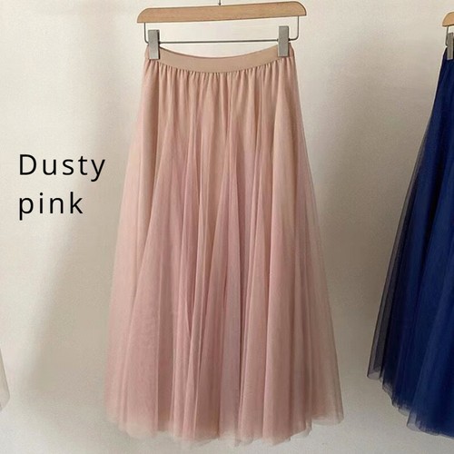 Damen Netz Lang Röcke Groß Swing Netzgewebe Tüll Elastisch Hoch Bund Midi Solid - Bild 19 von 31