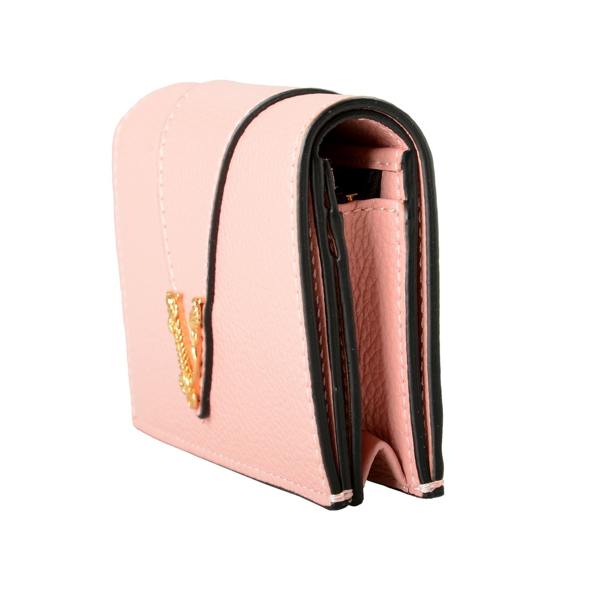 Versace Women's Gold V Logo Pink 100% Leather Card Case