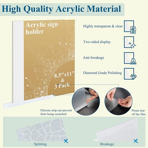 Acrylic Sign Holder 8.5x11 Inch Clear Plastic Stand Sign Holder T & L (3 Pack) - Picture 4 of 5
