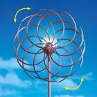 Solar LED Bronze Finish Double Curved Pinwheel Metal Garden Wind Spinner Stake