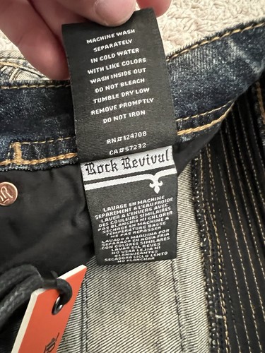 Rock Revival Moto Biker Distressed Tapered Leg Jeans “Elliot” Men’s Size 32x31 - Picture 5 of 8