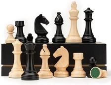 A&A Premium Triple Weighted Staunton Wooden Chess Pieces W/ 2 Extra Queen - King