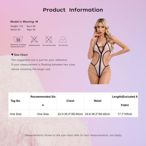 Women Bodysuit Teddy Lingerie Micro Nightwear Charming Leotard One Piece Sheer - Picture 49 of 69