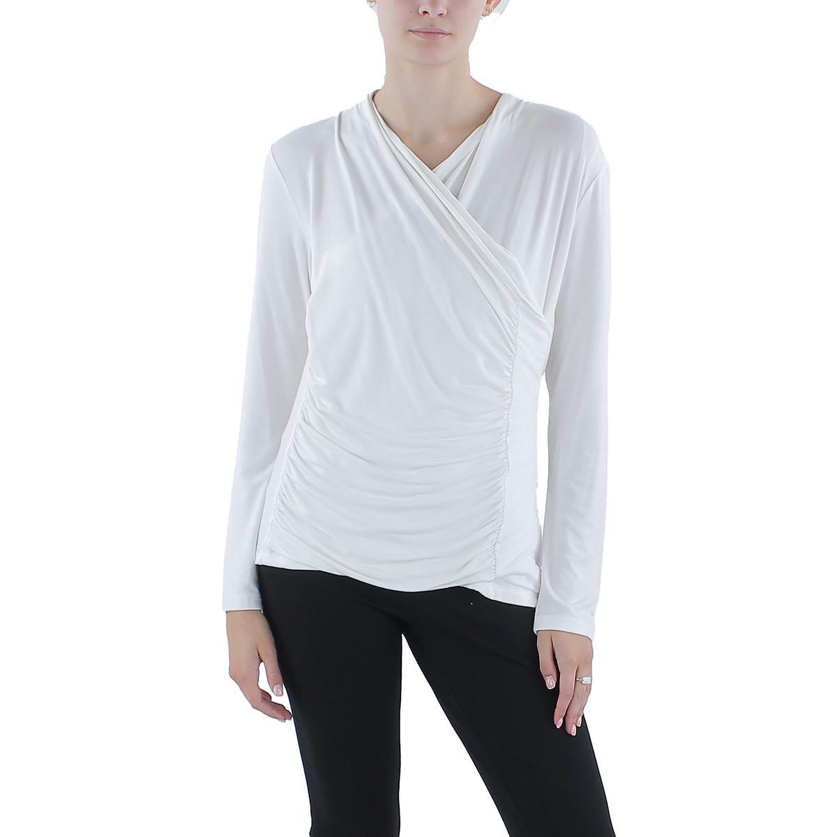 Женский приталенный пуловер с рюшами цвета слоновой кости от Vince Camuto, верхняя рубашка L BHFO 9514